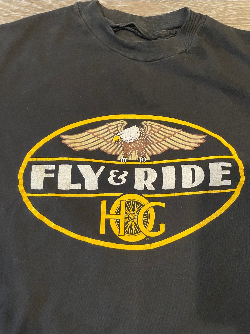 Harley-Davidson Vintage Black Tee with Yellow Eagle Emblem - Picture 2 of 7